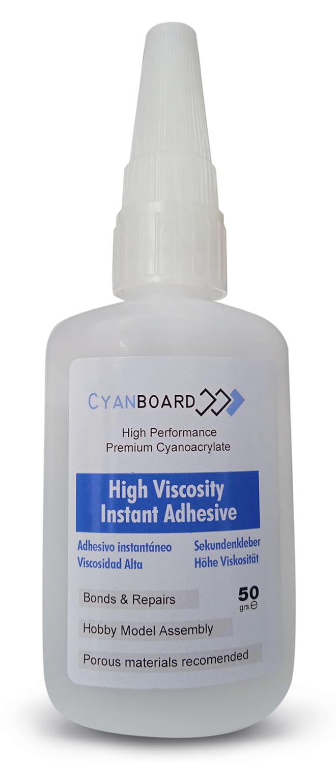 Cyanboard, 12 unidades de 50grs de adhesivo instantáneo, cianoacrilato viscosidad alta. Pegamento múltiples materiales, modelismo, maquetas, dioramas.