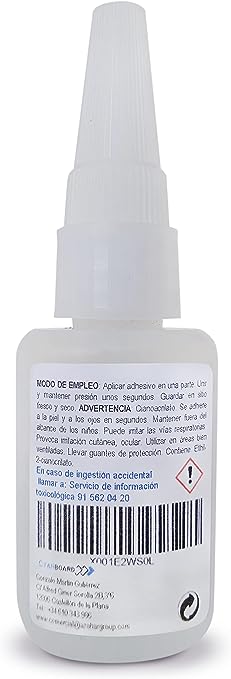 Cyanboard, 12 unidades Pegamento negro de cianocrilato 20 grs. Adhesivo instantáneo negro. Modelismo, maquetas, manualidades, reparaciones.