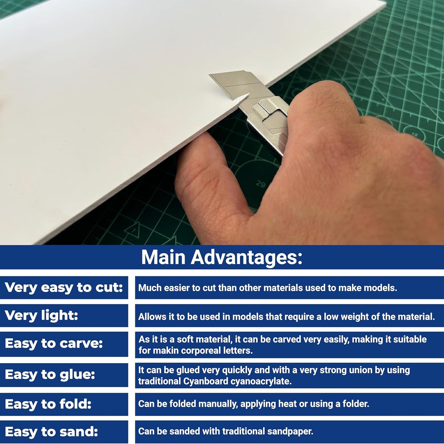Cyanboard, 6 placas de PVC expandido 3mm A4 (297 X 210mm) blanco mate, PVC espumado. (copia)