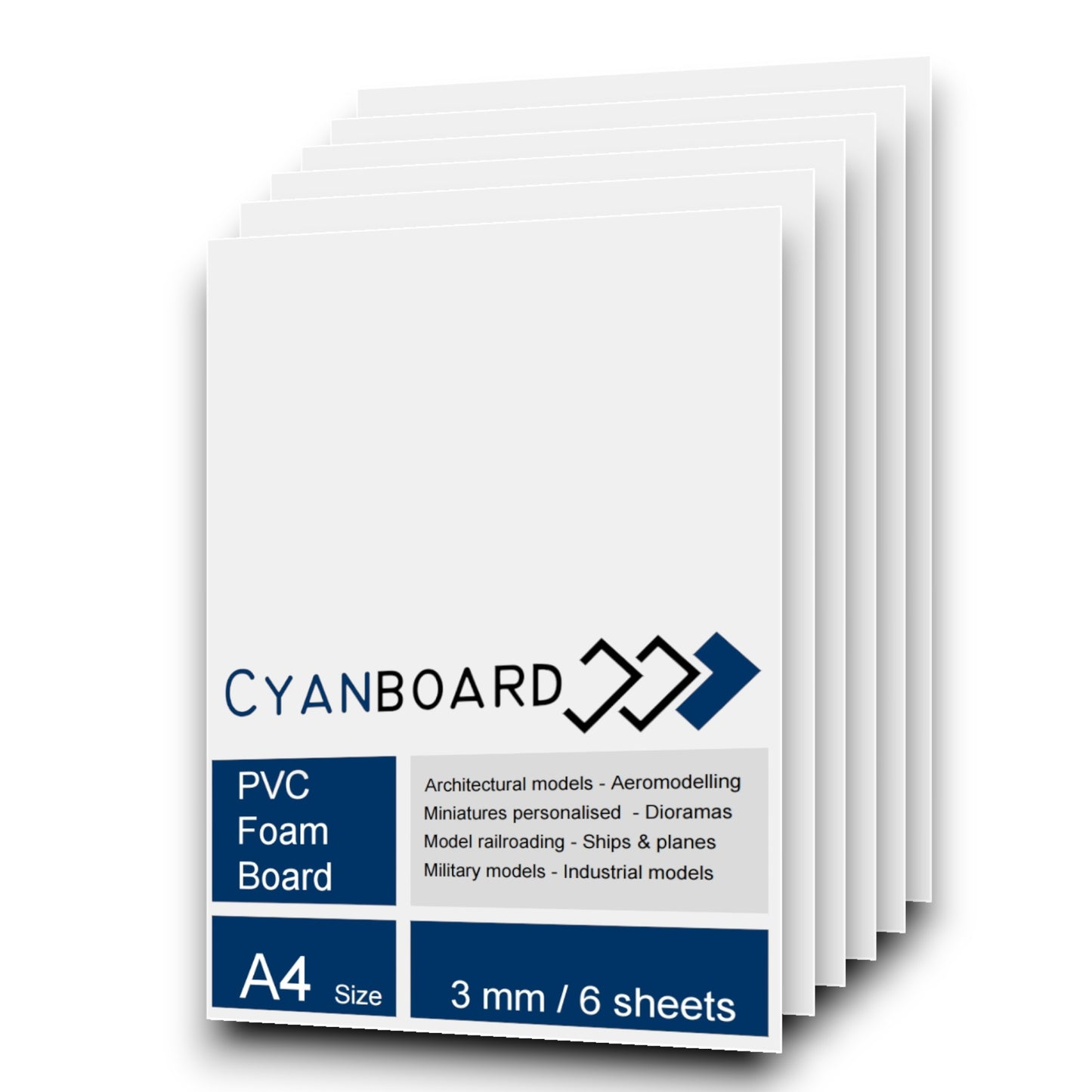 Cyanboard, 6 placas de PVC expandido 3mm A4 (297 X 210mm) blanco mate, PVC espumado. (copia)