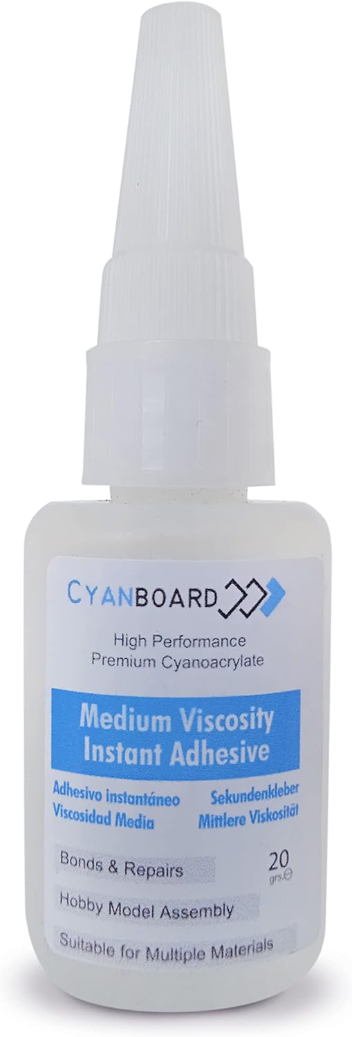 Cyanboard, 12 unidades de 20grs de adhesivo instantáneo, cianoacrilato viscosidad alta. Pegamento múltiples materiales, modelismo, maquetas, dioramas.