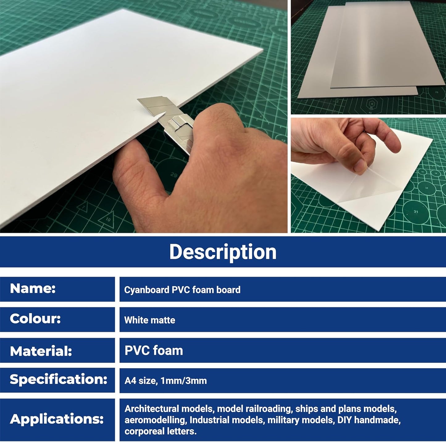 Cyanboard, 6 placas de PVC expandido 3mm A4 (297 X 210mm) blanco mate, PVC espumado. (copia)