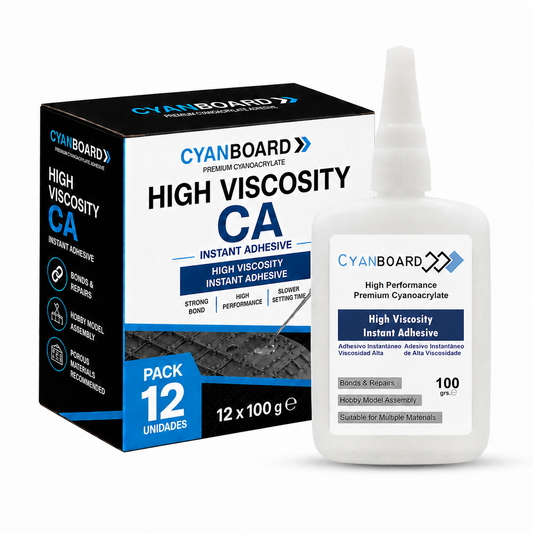 Cyanboard, 12 unidades de 100 grs de adhesivo instantáneo de cianoacrilato de viscosidad alta.
